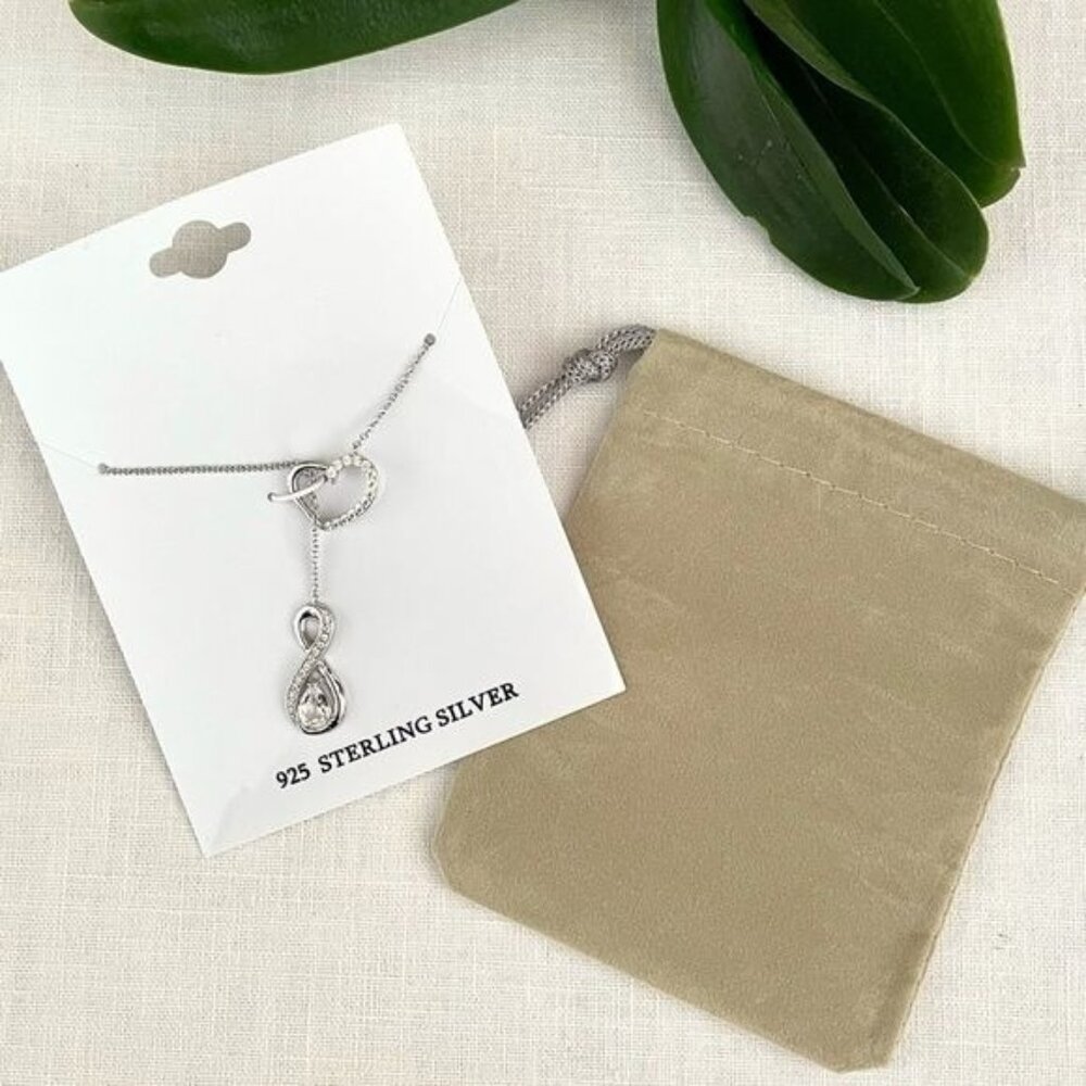 Sterling Silver Infinity Heart Lariat Necklace with 2.5 Carat White Topaz